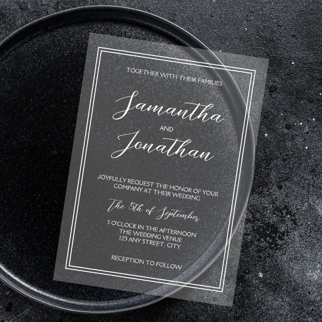 Invitations En Acrylique Élégant Mariage Classique Écriture Calligraphique  (Elegant Classic White Calligraphy Script Wedding Acrylic Invitations)
