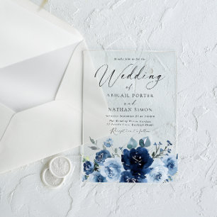 Invitations En Acrylique Elégant Mariage couleur bleu marine et dusty