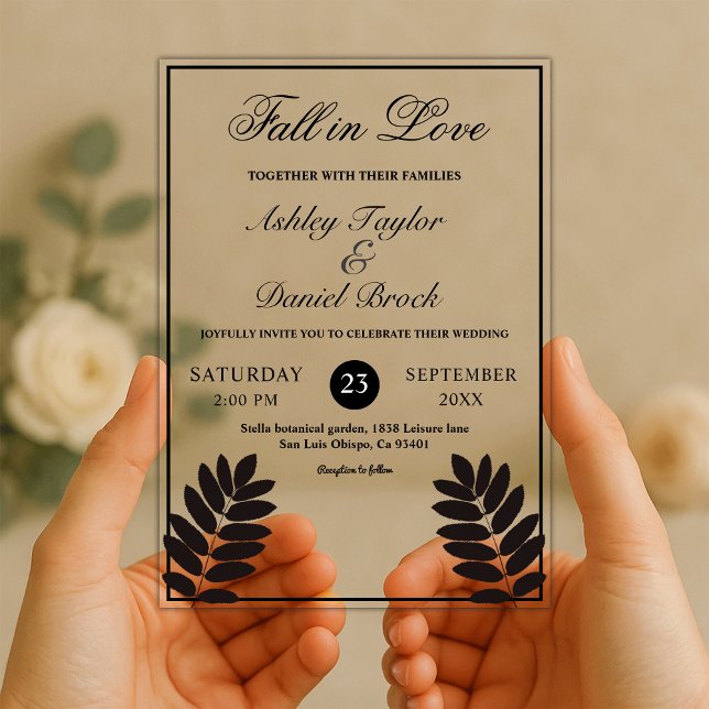 Invitations En Acrylique Élégant Mariage de automne Boho Rustique Noir Et B (Créateur téléchargé)
