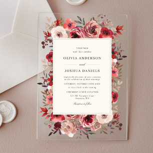 Invitations En Acrylique Élégant Mariage de automne rouge rustique