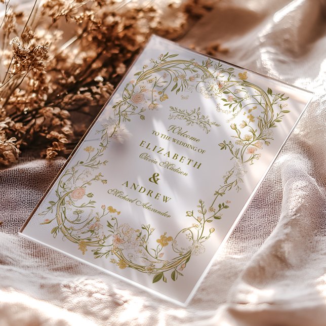 Invitations En Acrylique Élégant Mariage de cadre de verdure et de fleurs (Créateur téléchargé)
