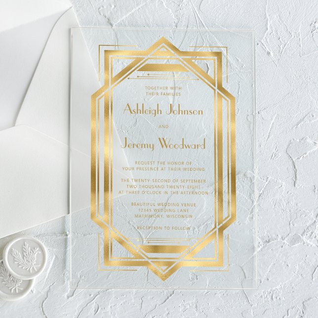 Invitations En Acrylique Elégant Mariage de cadre déco Gold White années 19 (Créateur téléchargé)