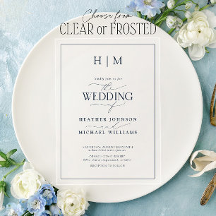 Invitations En Acrylique Élégant Mariage de calligraphie bleue de marine