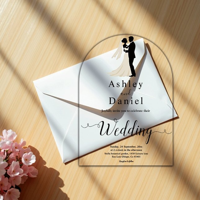 Invitations En Acrylique Élégant Mariage de calligraphie simple noir et bla (Créateur téléchargé)