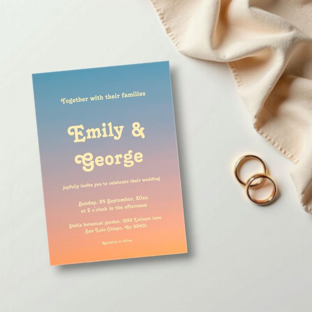 Invitations En Acrylique Élégant Mariage de coucher de soleil chic bleu ora (Créateur téléchargé)