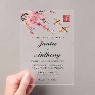 Invitations En Acrylique Élégant mariage de fleurs chinoises