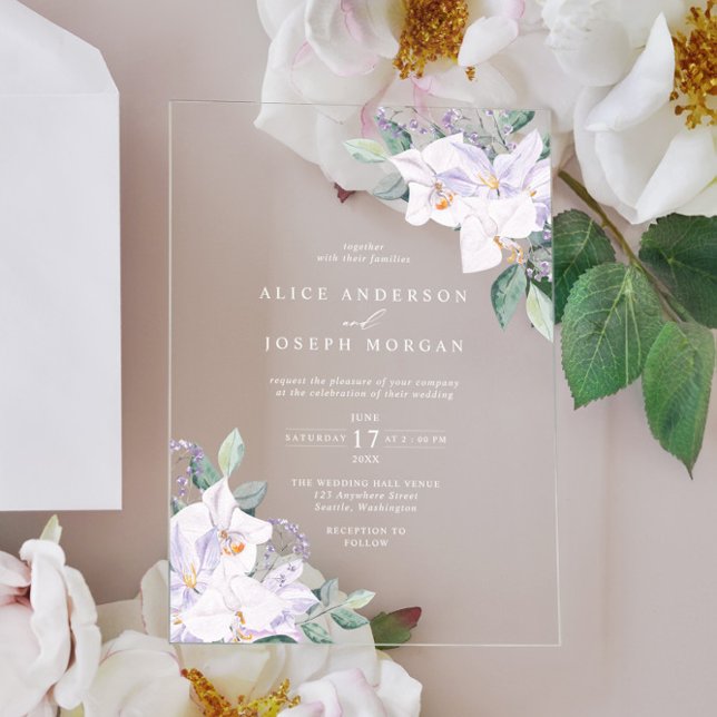 Invitations En Acrylique Elégant Mariage de fleurs de printemps d'aquarelle (Elegant Watercolor Spring Flowers Wedding Acrylic Invitations)