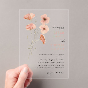 Invitations En Acrylique Élégant Mariage de fleurs orange de prés de pavot