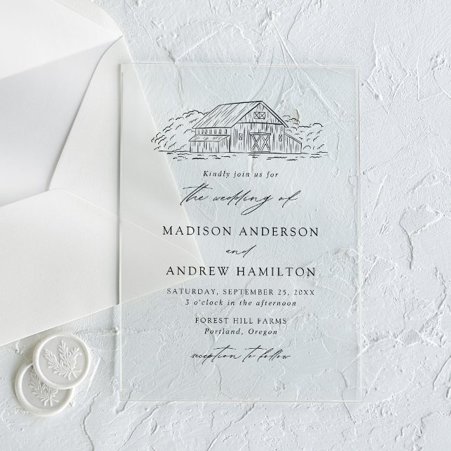 Invitations En Acrylique Élégant Mariage de grange rustique (Créateur téléchargé)