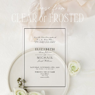 Invitations En Acrylique Élégant Mariage de script classique noir et blanc