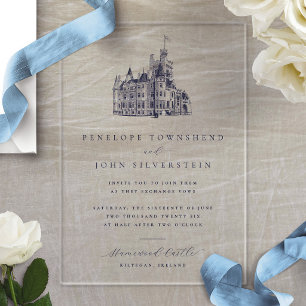 Invitations En Acrylique Élégant Mariage d'illustration de château Vintage