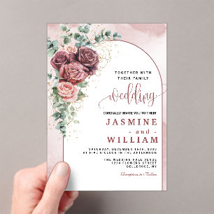 Invitations En Acrylique Élégant Mariage d'or floral de Bourgogne