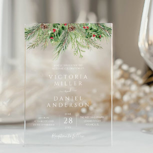 Invitations En Acrylique Élégant Mariage Feuillage Botanique de l'Hiver