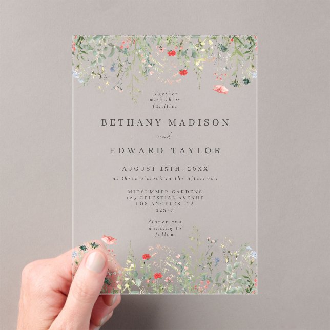 Invitations En Acrylique Élégant Mariage Fleur sauvage (In situ (ordinateur de poche))