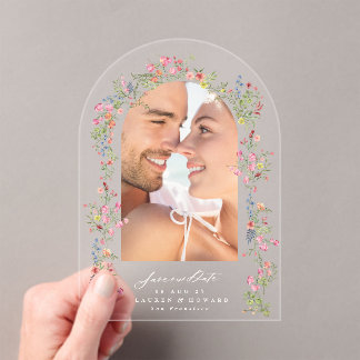 Invitations En Acrylique élégant mariage floral arche photo enregistrer not