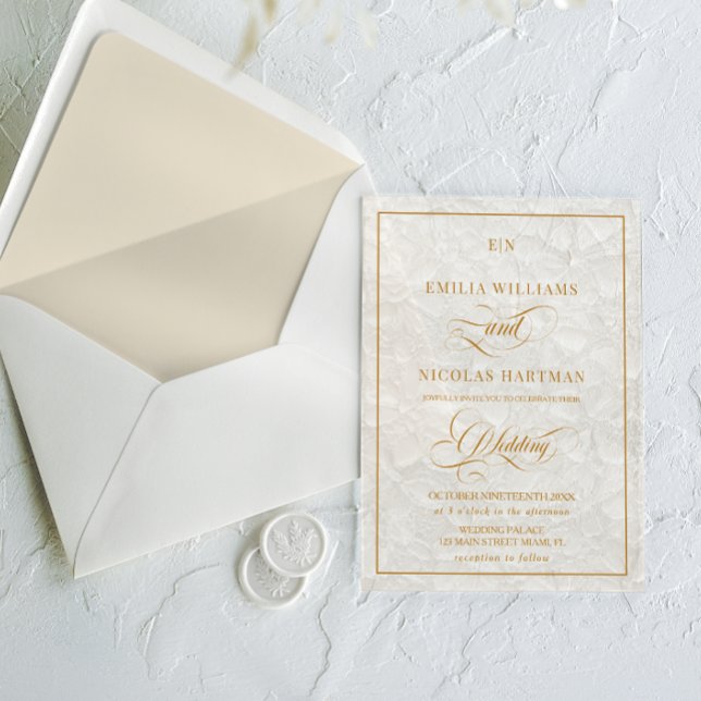 Invitations En Acrylique Élégant Mariage floral de crème Monogram (Créateur téléchargé)