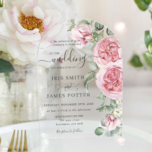 Invitations En Acrylique Élégant mariage floral de verdure rose pâle doux