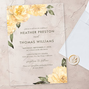 Invitations En Acrylique Élégant mariage floral jaune vert sauge