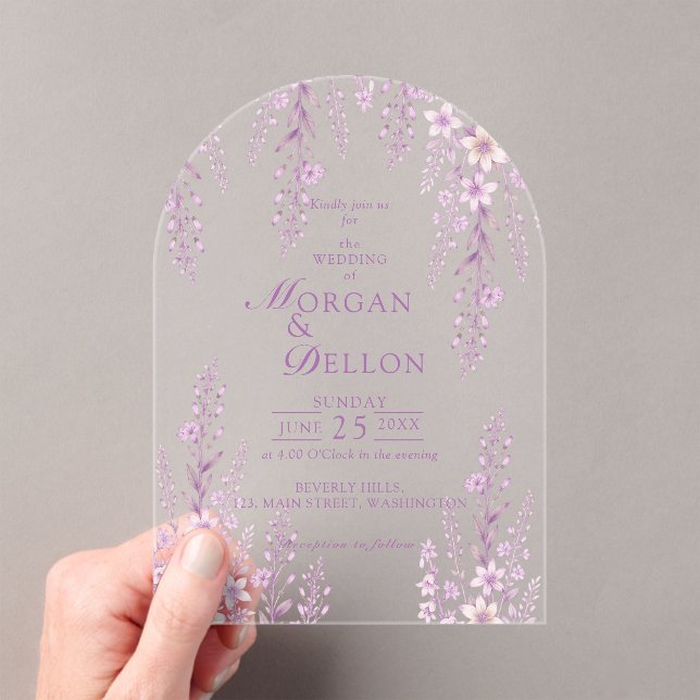 Invitations En Acrylique Élégant Mariage Floral Lavande Douce (In situ (ordinateur de poche))