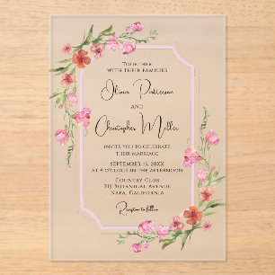 Invitations En Acrylique Elégant Mariage floral romantique