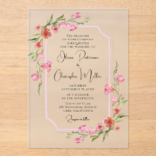 Invitations En Acrylique Elégant Mariage floral romantique