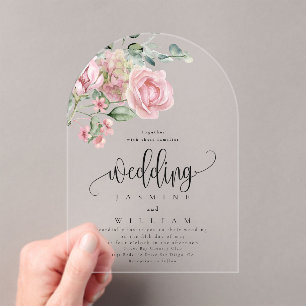 Invitations En Acrylique Élégant Mariage Floral Rose Rose Rose Dusty modern