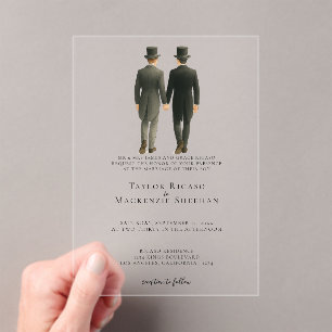 Invitations En Acrylique Elégant Mariage gay deux pièces en costumes du mat