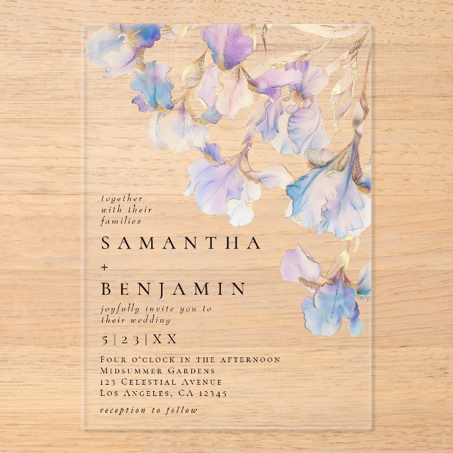 Invitations En Acrylique Élégant Mariage Iris (Recto)