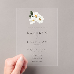 Invitations En Acrylique Élégant mariage minimaliste aquarelle Daisy