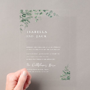 Invitations En Acrylique Élégant Mariage Minimaliste Écriture Verdure