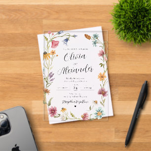 Invitations En Acrylique Élégant Mariage Moderne Bohème Fleur Sauvage