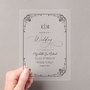 Invitations En Acrylique Élégant Mariage Monogramme Minimaliste
