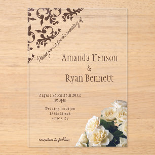 Invitations En Acrylique Élégant Mariage Motif Rose Jaune Roccoco