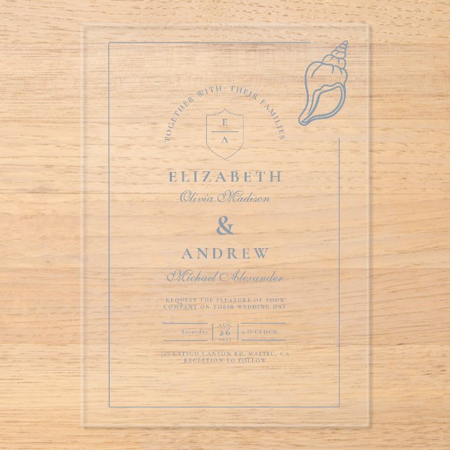 Invitations En Acrylique Élégant Mariage Nautique (Recto)