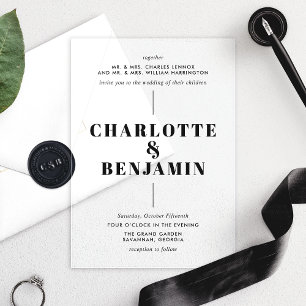 Invitations En Acrylique Élégant Mariage noir moderne