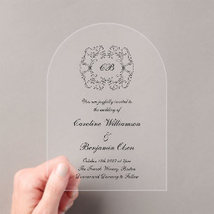 Invitations En Acrylique Elégant Mariage Parisien Orné Transparent Arché