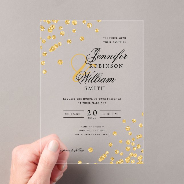 Invitations En Acrylique Elégant Mariage Parties scintillant Or Confetti Th (In situ (ordinateur de poche))