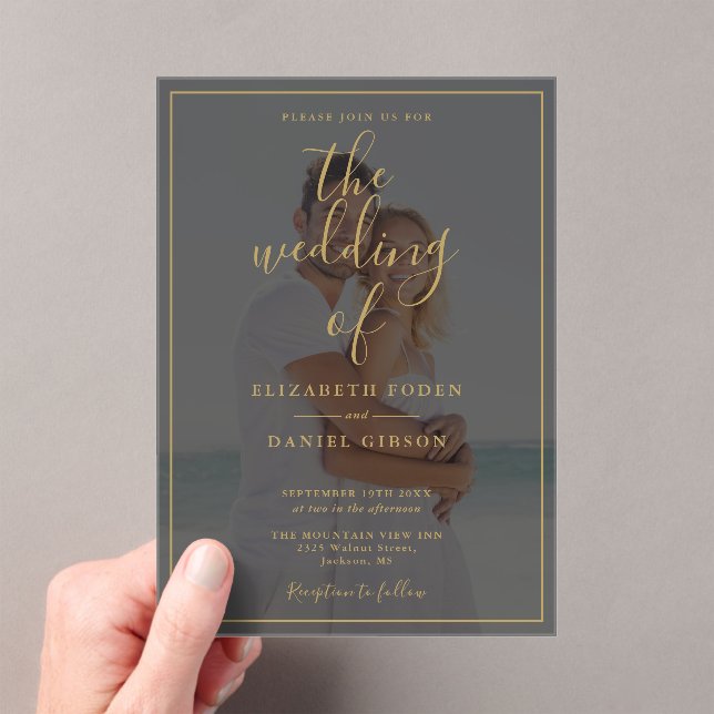 Invitations En Acrylique Elegant Mariage photo de script Gold (In situ (ordinateur de poche))