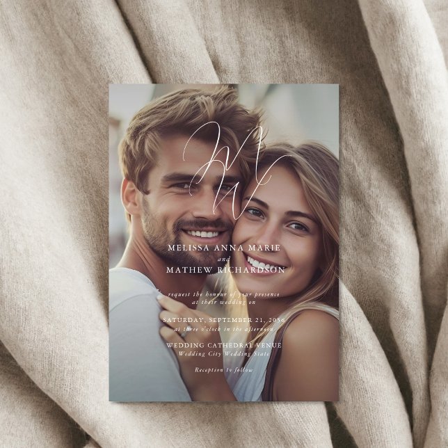 Invitations En Acrylique Élégant Mariage Photo Monogramme Script (Créateur téléchargé)