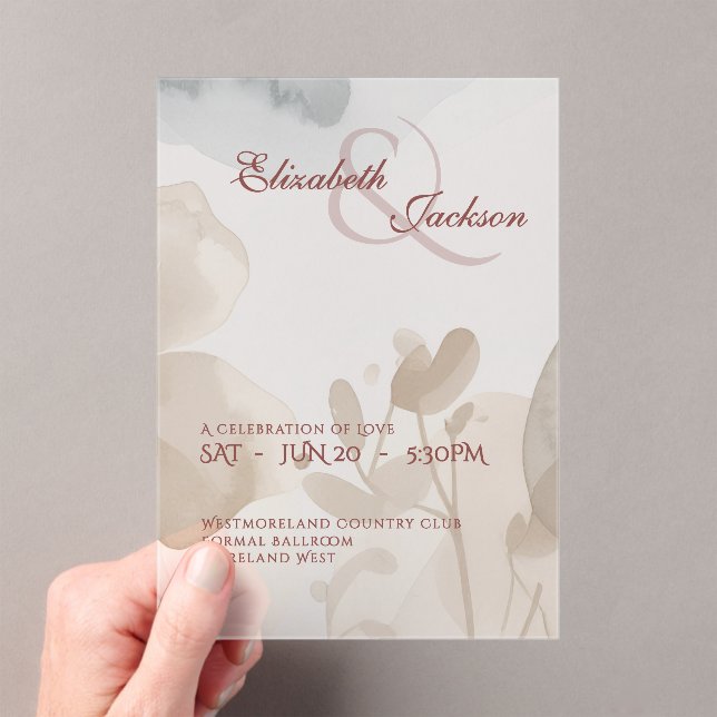 Invitations En Acrylique Élégant Mariage Romantique Douce Écriture Botaniqu (In situ (ordinateur de poche))