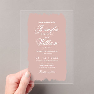 Invitations En Acrylique Élégant mariage Romantique Script Blush Paint Rose