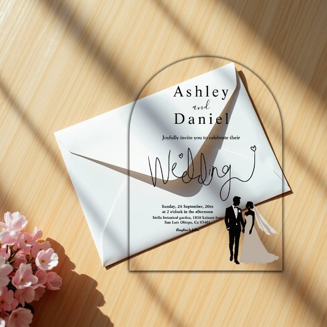 Invitations En Acrylique Élégant Mariage romantique simple noir et blanc (Créateur téléchargé)