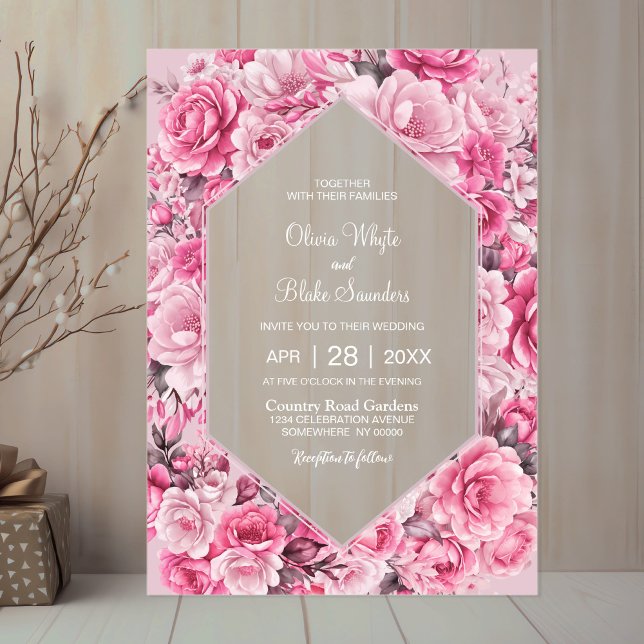 Invitations En Acrylique Élégant Mariage rose (Créateur téléchargé)