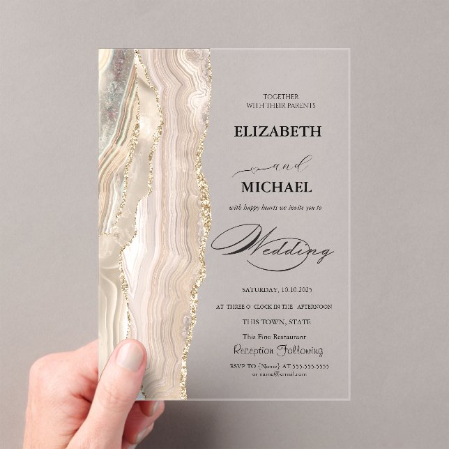 Invitations En Acrylique Élégant Mariage Script Pailleté Perle  (In situ (ordinateur de poche))