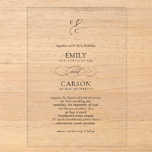 Invitations En Acrylique Élégant Mariage Simple Monogramme Logo Moderne