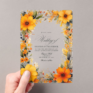 Invitations En Acrylique Élégant Mariage transparent jaune et orange