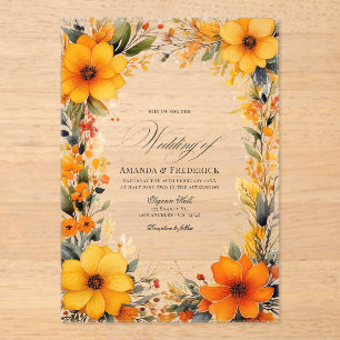 Invitations En Acrylique Élégant Mariage transparent jaune et orange