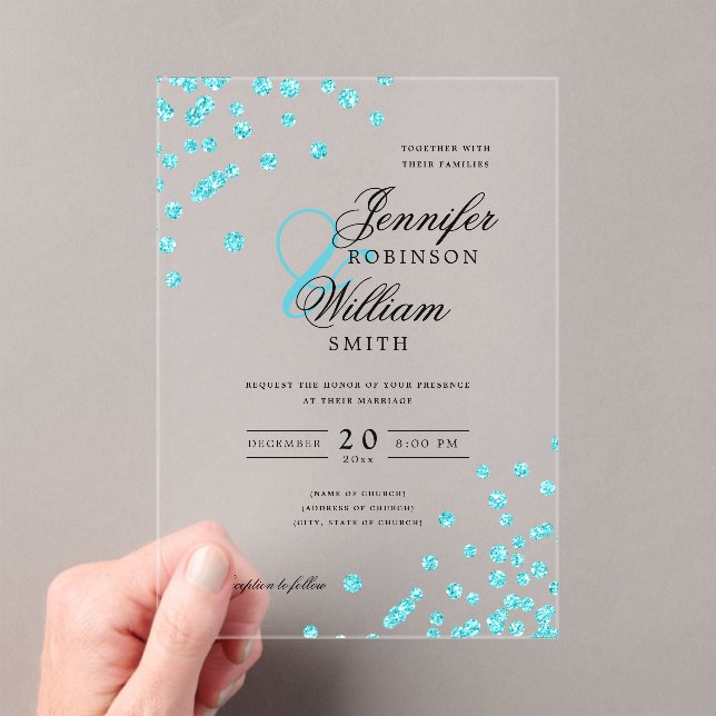 Invitations En Acrylique Elégant Mariage Turquoise Parties scintillant Conf (In situ (ordinateur de poche))