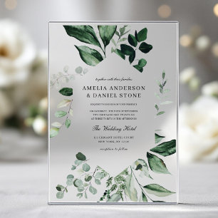 Invitations En Acrylique Élégant Mariage vert émeraude Eucalyptus Vert
