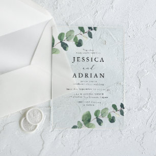 Invitations En Acrylique Élégant Mariage vert feuille